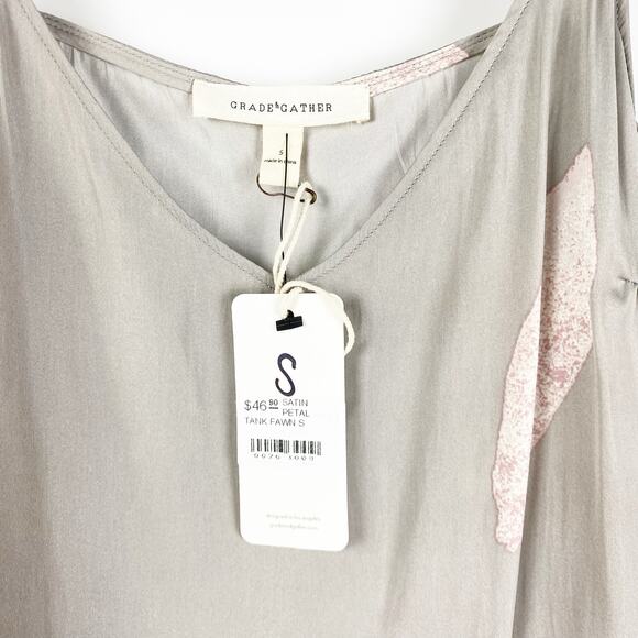 New With Tags Grade & Gather Gray Feather Spaghetti Strap Blouse Womens Sz Small - Picture 8 of 11
